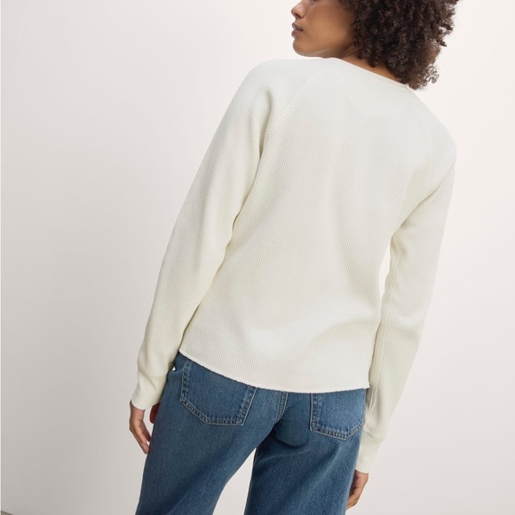 Everlane Waffle Crew Long Sleeve Tee 100% Organic Cotton Off-White Bone Size S - Picture 3 of 11